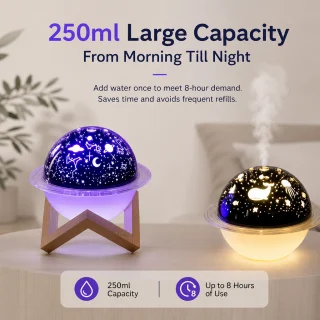 Mēness lampas gaisa mitrinātājs, ultraskaņas difuzors, violets mitrinātājs, aromterapijas mitrinātājs, dekoratīvs LED gaisa mitrinātājs 2