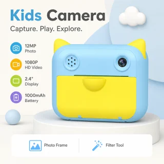 Bērnu tūlītējās drukas fotokamera ar ekrānu un iebūvētu printeri, zila, bērnu fotoaparāts ar momentālo fotodruku, bērnu instant kamera 2
