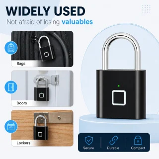 Piekaramā pirkstu nospiedumu slēdzene, ūdensizturīga, USB uzlādējama, ar automātisko bloķēšanu, gudrā pirkstu nospiedumu atslēga, biometriskā piekaramā slēdzene 4