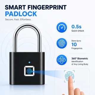 Piekaramā pirkstu nospiedumu slēdzene, ūdensizturīga, USB uzlādējama, ar automātisko bloķēšanu, gudrā pirkstu nospiedumu atslēga, biometriskā piekaramā slēdzene 3