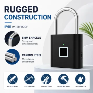 Piekaramā pirkstu nospiedumu slēdzene, ūdensizturīga, USB uzlādējama, ar automātisko bloķēšanu, gudrā pirkstu nospiedumu atslēga, biometriskā piekaramā slēdzene 5