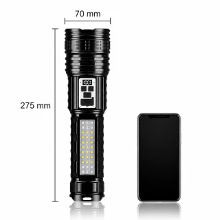 LED lukturis, uzlādējams, 15000 lūmeni, liels 27 cm, ar īpaši ilgu darbības laiku, LED kabatas lukturītis, rokas lukturis 5