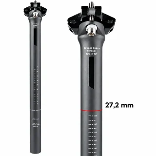 Velosipēda sēdekļa stute 27,2 mm x 350 mm, oglekļa, saderīga ar apaļām un ovālām sliedēm, velosipēda sēdekļa stienis, karbonāla sēdekļa stute