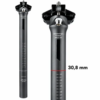 Velosipēda sēdekļa stute 30,8 mm x 350 mm, karbonas, saderīga ar apaļām un ovālām sliedēm, velosipēda sēdekļa stute no karbona, oglekļa velosēdekļa stute