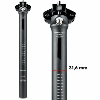Velosipēda sēdekļa stute no oglekļa šķiedras 31,6 mm x 350 mm, saderīga ar apaļām un ovālām sliedēm, velosipēda sēdekļa stute, velosipēda sēdekļa caurule