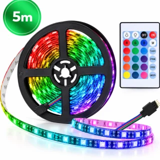 RGB LED lentes 5 m ar 30 LED/m, USB barošanu un tālvadības pulti, LED gaismas lente, krāsainā LED dekoratīvā lente