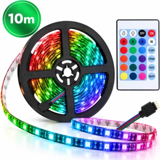 RGB LED lente 10 m, USB barošana, 30 LED/m, ar tālvadības pulti, RGB LED sloksne, daudzkrāsu LED apgaismojuma lente