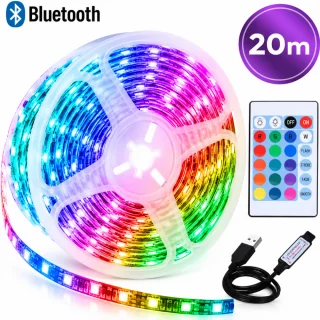 RGB LED lentu apgaismojums 20 m ar Bluetooth vadību, RGB LED lente 20 metri, krāsu maiņas LED sloksne