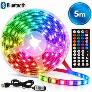 RGB LED lentes 5 m ar Bluetooth vadību un tālvadības pulti, LED gaismas lente, RGB apgaismojuma lente