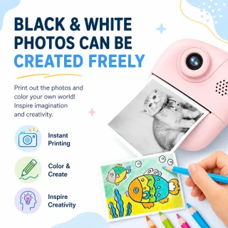 Bērnu tūlītējās drukas fotoaparāts ar pašbilžu funkciju, rozā, termodrukas 24MP kamera, bērnu instant foto kamera, bērnu pašbilžu fotoaparāts 3