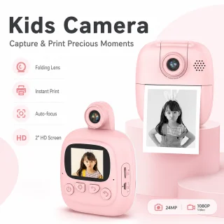 Bērnu tūlītējās drukas fotoaparāts ar pašbilžu funkciju, rozā, termodrukas 24MP kamera, bērnu instant foto kamera, bērnu pašbilžu fotoaparāts 2