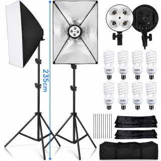 Softbox apgaismojuma komplekts 235 cm, 2 softbox gaismas gabali komplektā, studijas apgaismojuma komplekts, fotostudijas softboksa lampa, video apgaismojuma softbox