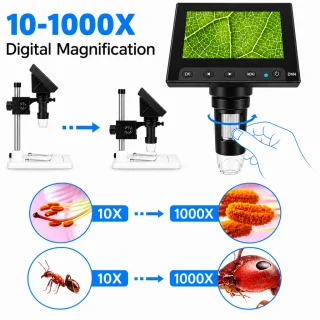 Digitālais mikroskops ar ekrānu 1000x, 4,3" LCD mikroskops, profesionāls digitālais LCD mikroskops 3