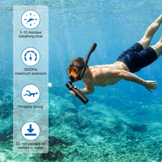 Pilna sejas niršanas maska ar gaisa balonu 0,5 L, melna, skuba niršanas komplekts ar masku, pilna sejas snorkelēšanas maska 2