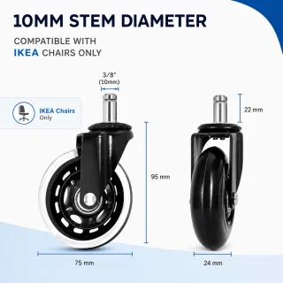 Biroja krēsla ritenīši gumijas, tikai IKEA krēsliem paredzēti gumijas ritenīši, caurspīdīgi gumijas riteņi krēsliem, krēslu riteņi, biroja krēsla ritentiņi 2