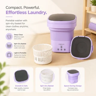 Mini veļas mašīna 3 L, kompakta, salokāma, ar zilu antibakteriālo gaismu, violeta, pārnēsājamā veļas mazgājamā ierīce, ceļojumu veļas mazgāšanas mašīna 5