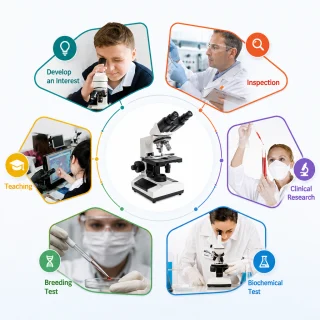 Binokulārais bioloģiskais mikroskops ar 2 standarta lēcām, palielinājums līdz 1600x, laboratorijas mikroskops, izglītības mikroskops 5
