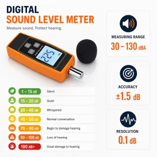 Trokšņa līmeņa mērītājs, skaņas un trokšņa decibelu mērītājs, skaņas līmeņa testers 2