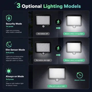 Saules LED kustības sensors prožektors ar saules bateriju, 56 LED drošības lampa, saules kustības detektora lampa 4