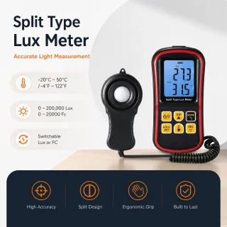 Digitālais luksmetrs apgaismojuma mērīšanai ar vidējās vērtības funkciju, gaismas intensitātes mērītājs, apgaismojuma līmeņa testers 3