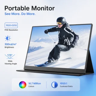 Portatīvais monitors IPS, 14 collu pārnēsājamais displejs, 1920x1200 izšķirtspēja, pārnēsājamais ekrāns, mobilais monitors 2