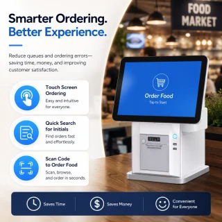 Pašapkalpošanās kiosks ar diviem ekrāniem, POS terminālis ar dubulto ekrānu, 15,6 collu displejs, pašapkalpošanās POS kiosks, divekrānu kases terminālis 2
