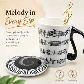 Krūze ar muzikālo nošu apdruku, 270 ml, keramikas kafijas krūze, tējas tasīte, kafijas tasīte 2