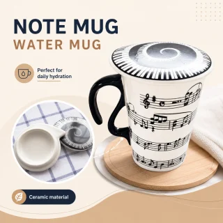 Krūze ar muzikālo nošu apdruku, 270 ml, keramikas kafijas krūze, tējas tasīte, kafijas tasīte 3