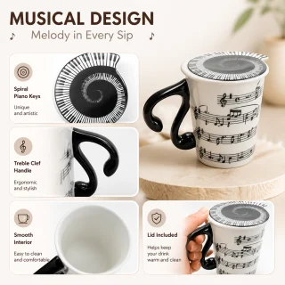 Krūze ar muzikālo nošu apdruku, 270 ml, keramikas kafijas krūze, tējas tasīte, kafijas tasīte 4