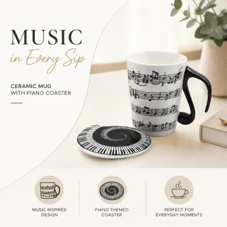 Krūze ar muzikālo nošu apdruku, 270 ml, keramikas kafijas krūze, tējas tasīte, kafijas tasīte 5
