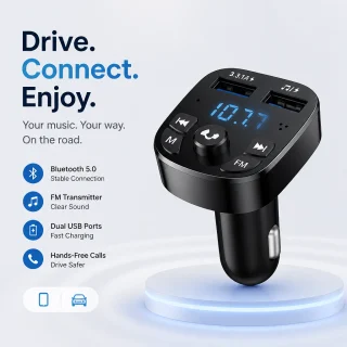 Bluetooth 5.0 auto FM raidītājs, FM modulators, melns auto Bluetooth FM adapteris, automašīnas Bluetooth FM pārraidītājs 5