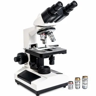 Binokulārais bioloģiskais mikroskops ar 2 standarta lēcām, palielinājums līdz 1600x, laboratorijas mikroskops, izglītības mikroskops