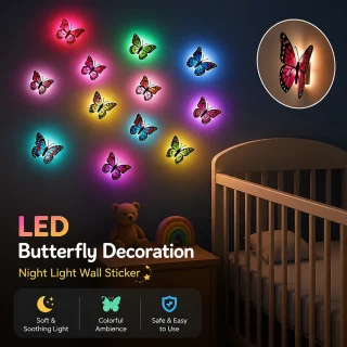 3D LED tauriņu sienas uzlīmes, 20 gab., krāsaini tauriņu dekori ar apgaismojumu, tauriņu gaismas uzlīmes 2