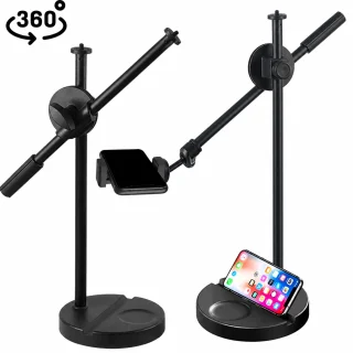 Viedtālruņa statīvs filmēšanai no augšas, 360° regulējams virsgalda telefona tripods, statīvs uzņemšanai no augšas, mobilā telefona turētājs uz statīva