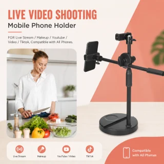 Viedtālruņa statīvs filmēšanai no augšas, 360° regulējams virsgalda telefona tripods, statīvs uzņemšanai no augšas, mobilā telefona turētājs uz statīva 2