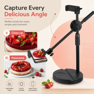 Viedtālruņa statīvs filmēšanai no augšas, 360° regulējams virsgalda telefona tripods, statīvs uzņemšanai no augšas, mobilā telefona turētājs uz statīva 3