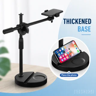 Viedtālruņa statīvs filmēšanai no augšas, 360° regulējams virsgalda telefona tripods, statīvs uzņemšanai no augšas, mobilā telefona turētājs uz statīva 4