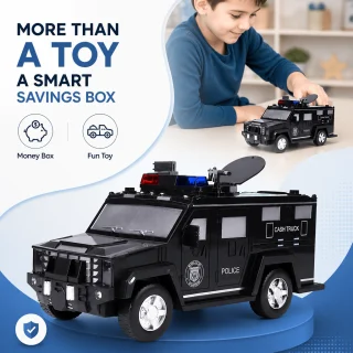 Elektroniska bērnu krājkase policijas auto formā, naudas krājkasīte monētām un banknotēm, bērnu naudas taupīšanas mašīna 2