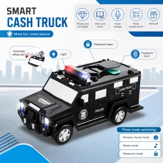 Elektroniska bērnu krājkase policijas auto formā, naudas krājkasīte monētām un banknotēm, bērnu naudas taupīšanas mašīna 4