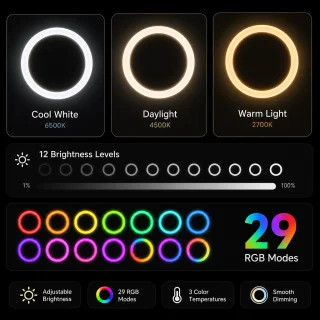 RGB gredzenveida lampa ar telefonu turētāju, 192 cm statīvs, gredzenveida gaisma, LED riņķa lampa 2