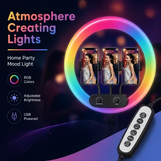 RGB gredzenveida lampa ar telefonu turētāju, 192 cm statīvs, gredzenveida gaisma, LED riņķa lampa 4