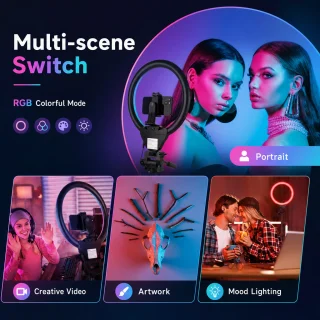 RGB gredzenveida lampa ar telefonu turētāju, 192 cm statīvs, gredzenveida gaisma, LED riņķa lampa 5