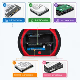 Cietā diska dokstacija USB 3.0 HDD/SSD lasītājs, melni sarkana IDE/SATA HDD dokstacija, cietā diska adapteris, ārējais HDD lasītājs 3