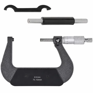 Mehāniskais mikrometrs 75–100 mm ar augstu precizitāti, karbīda mērgalviņu un aksesuāru komplektu ārējo diametru mērīšanai, 0,01 mm izšķirtspēja, precīzijas mikrometrs, ārējais mikrometrs