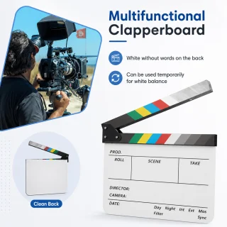 Klapertslēge kino filmēšanai akrila balta ar krāsainu augšējo joslu 30x27 cm režisoriem, operatoriem, fotogrāfijai un video producēšanai, kino klapene, filmu slāteņdēlis 5