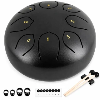 Mēles bungas instruments 25 cm, metāla perkusiju bungas, melns, tērauda mēles bungu komplekts, melodiskās tērauda bungas
