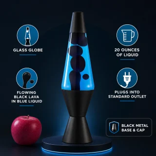 Lavas lampa ar melniem burbuļiem un zilu šķidrumu, 360 mm, elektriska lava lampa ar zilu šķidrumu, dekoratīvā lavas lampa, lavalampa 3