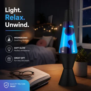 Lavas lampa ar melniem burbuļiem un zilu šķidrumu, 360 mm, elektriska lava lampa ar zilu šķidrumu, dekoratīvā lavas lampa, lavalampa 4