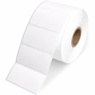 Termo etiķetes 50x30 mm, baltas, līmplēves uzlīmes ruļļos, 1500 uzlīmes uz ruļļa, piemērotas termo printeriem, termo uzlīmju ruļļi, termo etiķešu ruļļi