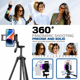 Fotoaparato trikojis 165 cm, reguliuojamas stovas su 3D panoraminiu ir pasvirimo galvute, kameros stovas, telefono trikojis 2